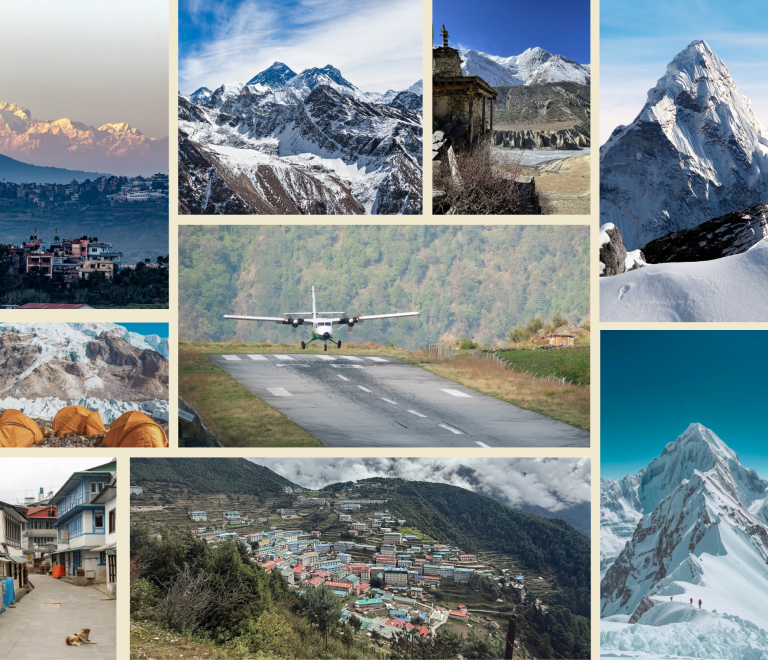 A multi-panel photo collage showcasing highlights of an Everest Base Camp trek package